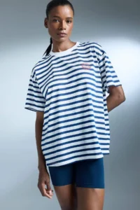 DeFacto Oversize Wide Fit Crew Neck Striped Athlete Short Sleeve T-Shirt - Image 3