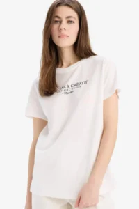 DeFacto Regular Fit Off White Women T-Shirt E2790AX/WT32