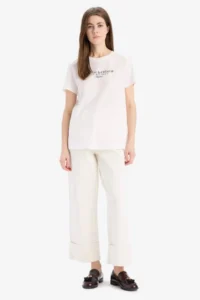 DeFacto Regular Fit Off White Women T-Shirt E2790AX/WT32 - Image 2