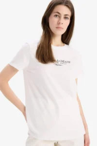 DeFacto Regular Fit Off White Women T-Shirt E2790AX/WT32 - Image 4