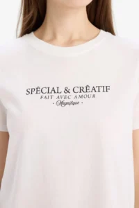 DeFacto Regular Fit Off White Women T-Shirt E2790AX/WT32 - Image 5