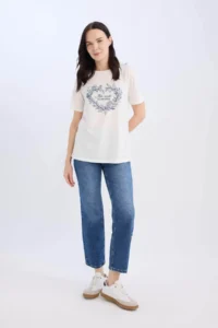 DeFacto Ecru Women T-Shirt E3026AX/ER105 - Image 2