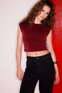 DeFacto Fitted Crew Neck Short Sleeve Claret Red T-Shirt