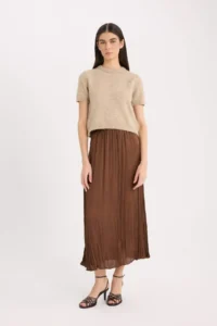 DeFacto A Cut High Waist Satin Midi Skirt