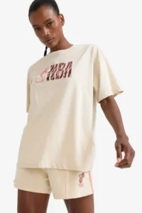 DeFacto 100% Cotton NBA Wordmark Oversized T-Shirt - Image 3