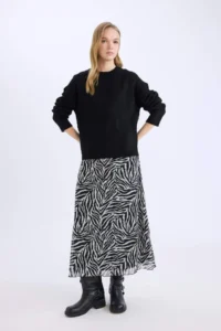 DeFacto Flare Fit Zebra Patterned High Waist Tulle Maxi Skirt - Image 2