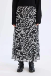 DeFacto Flare Fit Zebra Patterned High Waist Tulle Maxi Skirt - Image 4