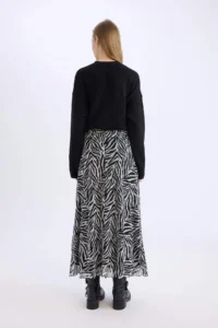 DeFacto Flare Fit Zebra Patterned High Waist Tulle Maxi Skirt - Image 5