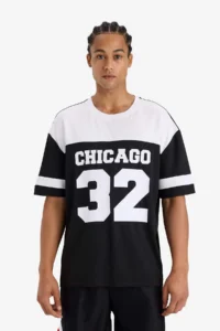DeFacto Quick Drying Oversize Wide Fit Crew Neck Printed Athlete Short Sleeve T-Shirt - Image 3