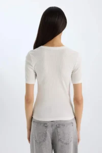 DeFacto Slim Fit Narrow Cut Crew Neck Basic Plain Ribbed Camisole Short Sleeve T-Shirt - Image 5