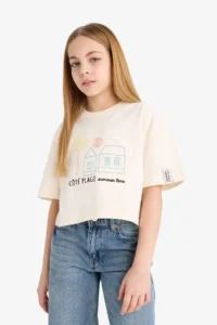 DeFacto Boxy Fit Crew Neck Printed Short Sleeve T-Shirt Girls - Image 5