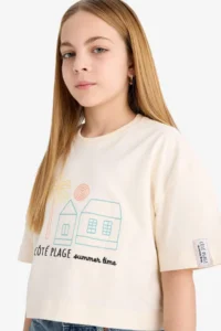 DeFacto Boxy Fit Crew Neck Printed Short Sleeve T-Shirt Girls - Image 6