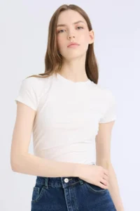 DeFacto Fitted Crew Neck Basic Plain Modal Short Sleeve White T-Shirt 25SP