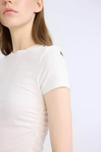 DeFacto Fitted Crew Neck Basic Plain Modal Short Sleeve White T-Shirt 25SP - Image 5