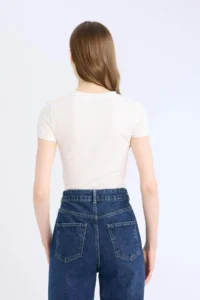 DeFacto Fitted Crew Neck Basic Plain Modal Short Sleeve White T-Shirt 25SP - Image 7