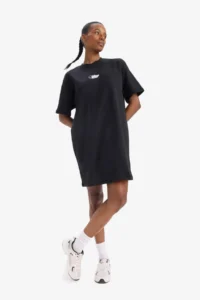 DeFacto 100% Cotton Standard Fit Printed Athlete Short Sleeve Mini T-Shirt Dress - Image 2