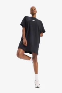 DeFacto 100% Cotton Standard Fit Printed Athlete Short Sleeve Mini T-Shirt Dress - Image 3