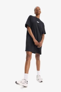 DeFacto 100% Cotton Standard Fit Printed Athlete Short Sleeve Mini T-Shirt Dress - Image 4