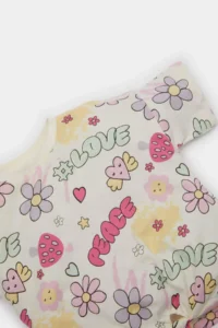 DeFacto Crew Neck Patterned Short Sleeve T-Shirt for Baby Girl - Image 2