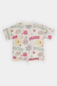 DeFacto Crew Neck Patterned Short Sleeve T-Shirt for Baby Girl - Image 4