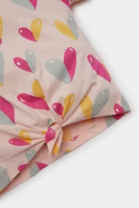 DeFacto Crew Neck Heart Patterned Short Sleeve T-Shirt for Baby Girl - Image 3