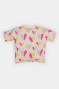 DeFacto Crew Neck Heart Patterned Short Sleeve T-Shirt for Baby Girl - Image 4