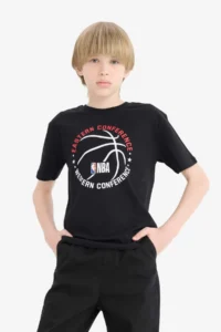 DeFacto NBA Wordmark Crew Neck Short Sleeve T-Shirt Boy - Image 3