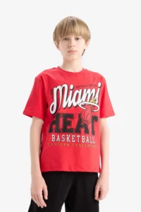 DeFacto NBA Miami Heat Crew Neck Short Sleeve T-Shirt Boy - Image 4