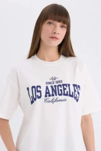 DeFacto Oversize Wide Fit Crew Neck Printed Short Sleeve T-Shirt