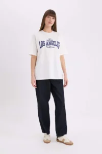 DeFacto Oversize Wide Fit Crew Neck Printed Short Sleeve T-Shirt - Image 2