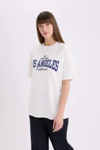 DeFacto Oversize Wide Fit Crew Neck Printed Short Sleeve T-Shirt - Image 3