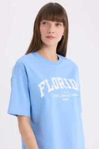 DeFacto Oversize Wide Fit Crew Neck Printed Short Sleeve T-Shirt