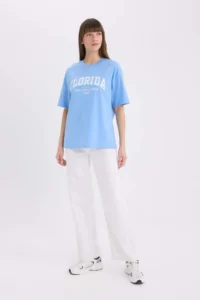 DeFacto Oversize Wide Fit Crew Neck Printed Short Sleeve T-Shirt - Image 2