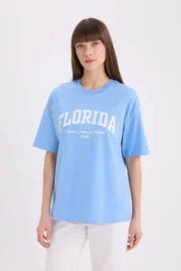 DeFacto Oversize Wide Fit Crew Neck Printed Short Sleeve T-Shirt - Image 3