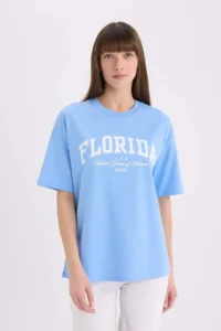 DeFacto Oversize Wide Fit Crew Neck Printed Short Sleeve T-Shirt - Image 4