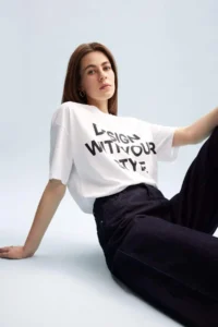 DeFacto Oversize Wide Fit Crew Neck Printed Casual Short Sleeve T-Shirt