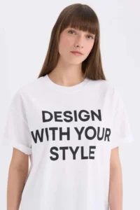DeFacto Oversize Wide Fit Crew Neck Printed Casual Short Sleeve T-Shirt - Image 2
