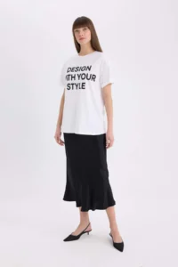DeFacto Oversize Wide Fit Crew Neck Printed Casual Short Sleeve T-Shirt - Image 3