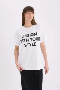 DeFacto Oversize Wide Fit Crew Neck Printed Casual Short Sleeve T-Shirt - Image 4