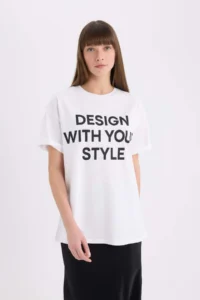 DeFacto Oversize Wide Fit Crew Neck Printed Casual Short Sleeve T-Shirt - Image 5