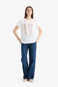 DeFacto Regular Fit Crew Neck Printed Short Sleeve T-Shirt - Image 2