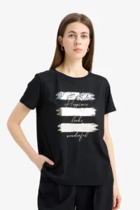 DeFacto Relax Fit Crew Neck Printed Short Sleeve T-Shirt - Image 3
