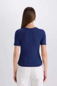 DeFacto Slim Fit Narrow Cut Crew Neck Printed Ribbed Camisole Short Sleeve T-Shirt - Image 6