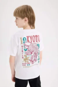 DeFacto Crew Neck Back Printed Short Sleeve T-Shirt Boy