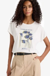 DeFacto Crew Neck Floral Short Sleeve T-Shirt