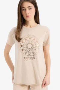 DeFacto Regular Fit Crew Neck Astral Printed Short Sleeve T-Shirt