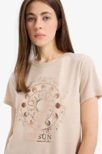 DeFacto Regular Fit Crew Neck Astral Printed Short Sleeve T-Shirt - Image 4