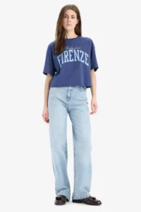 DeFacto Oversize Wide Fit Crew Neck Printed Combed Cotton Short Sleeve T-Shirt - Image 2