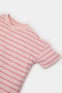 DeFacto Crew Neck Striped Short Sleeve T-Shirt Baby Girl - Image 2