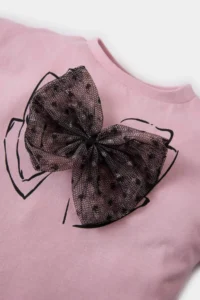 DeFacto Crew Neck Ribbon Printed Short Sleeve T-Shirt for Baby Girl - Image 2
